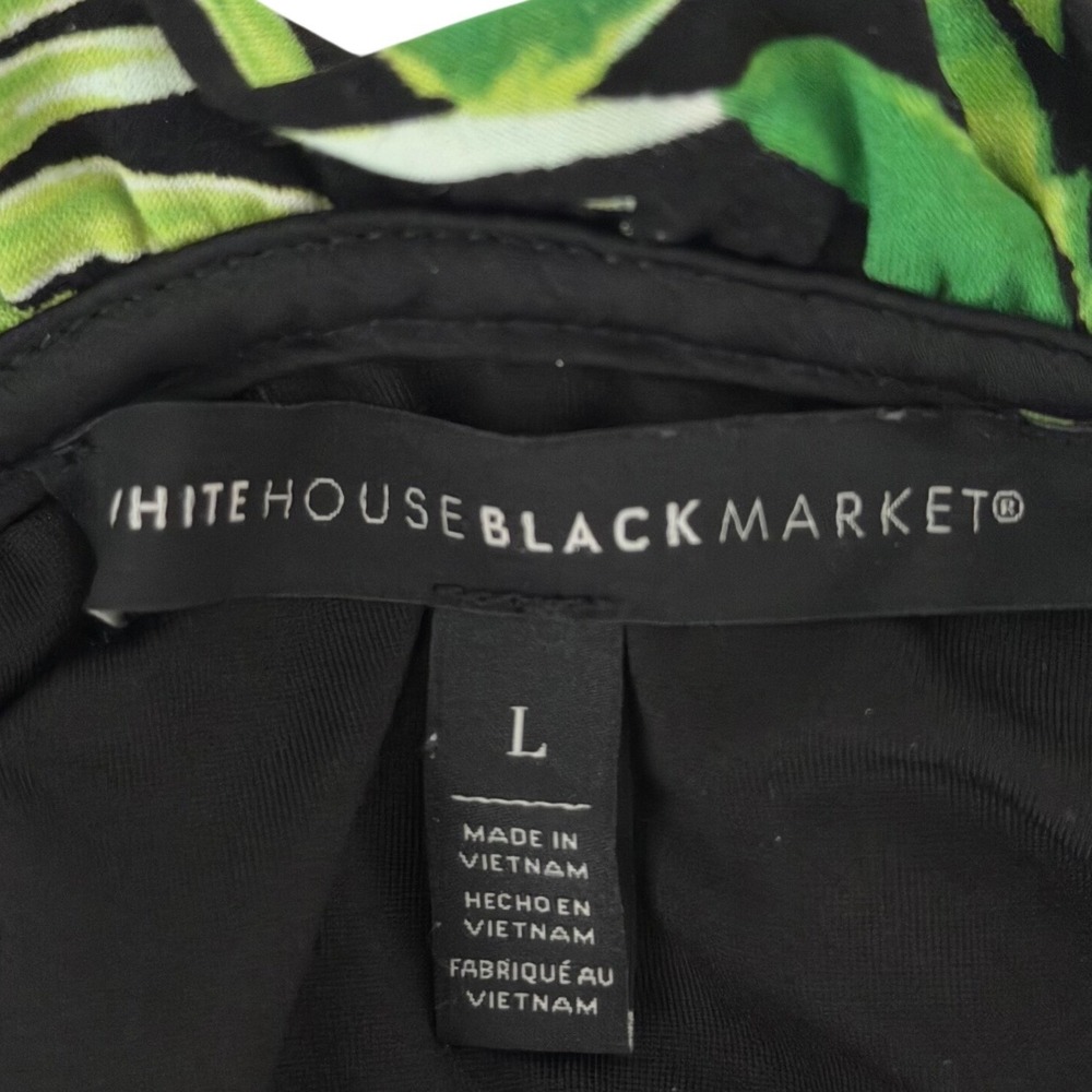 White House Black Market Tropical Palm Leaf Tassel Tie Sleeveless Blouse L Green - Picture 5 of 8